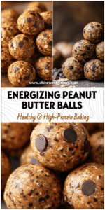 Close-up of Peanut Butter Energy Balls with chocolate chips, flax seed, and oats as Healthy Protein Snacks.